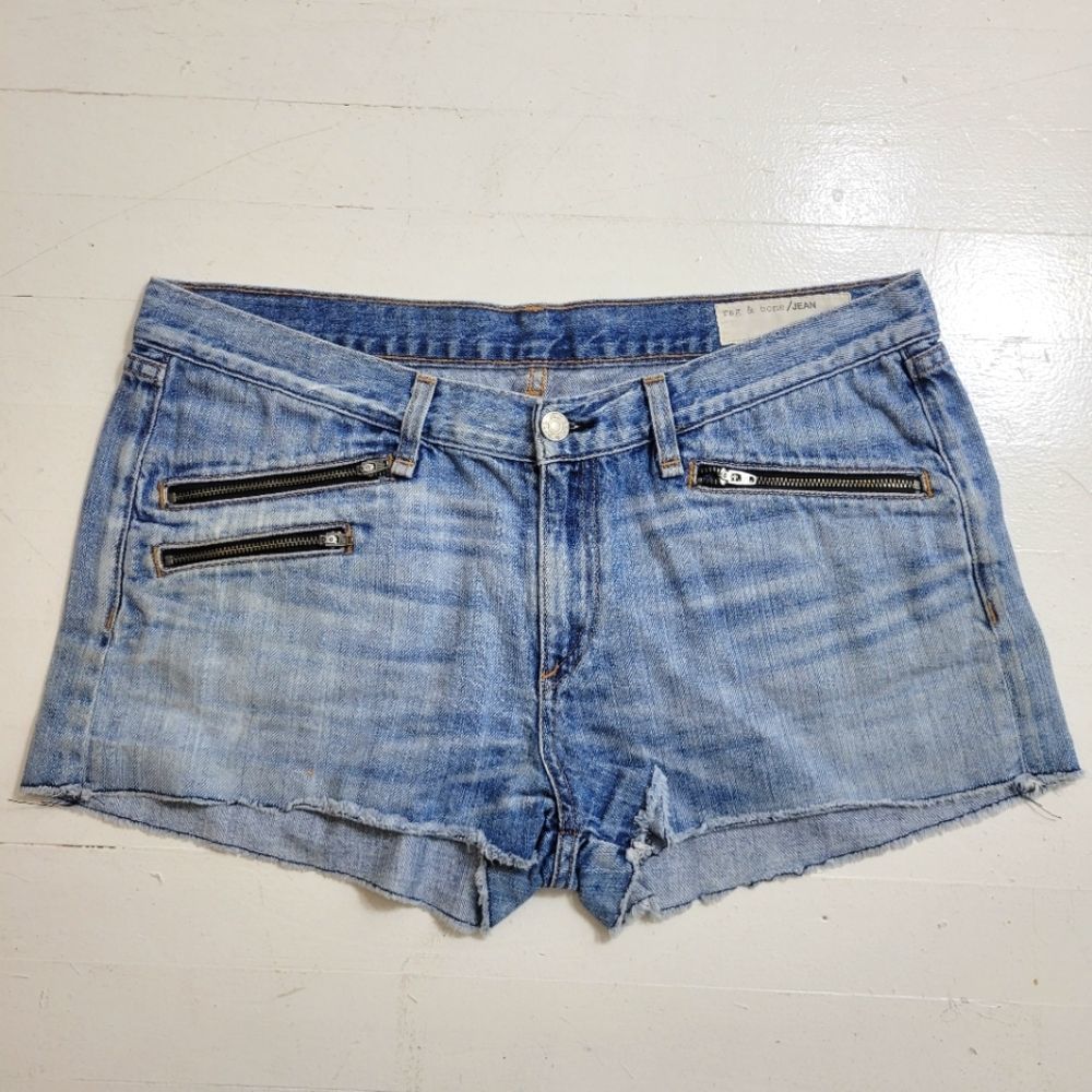 Rag & Bone Denim Raw Edge Zipper Pockets Jean Shorts